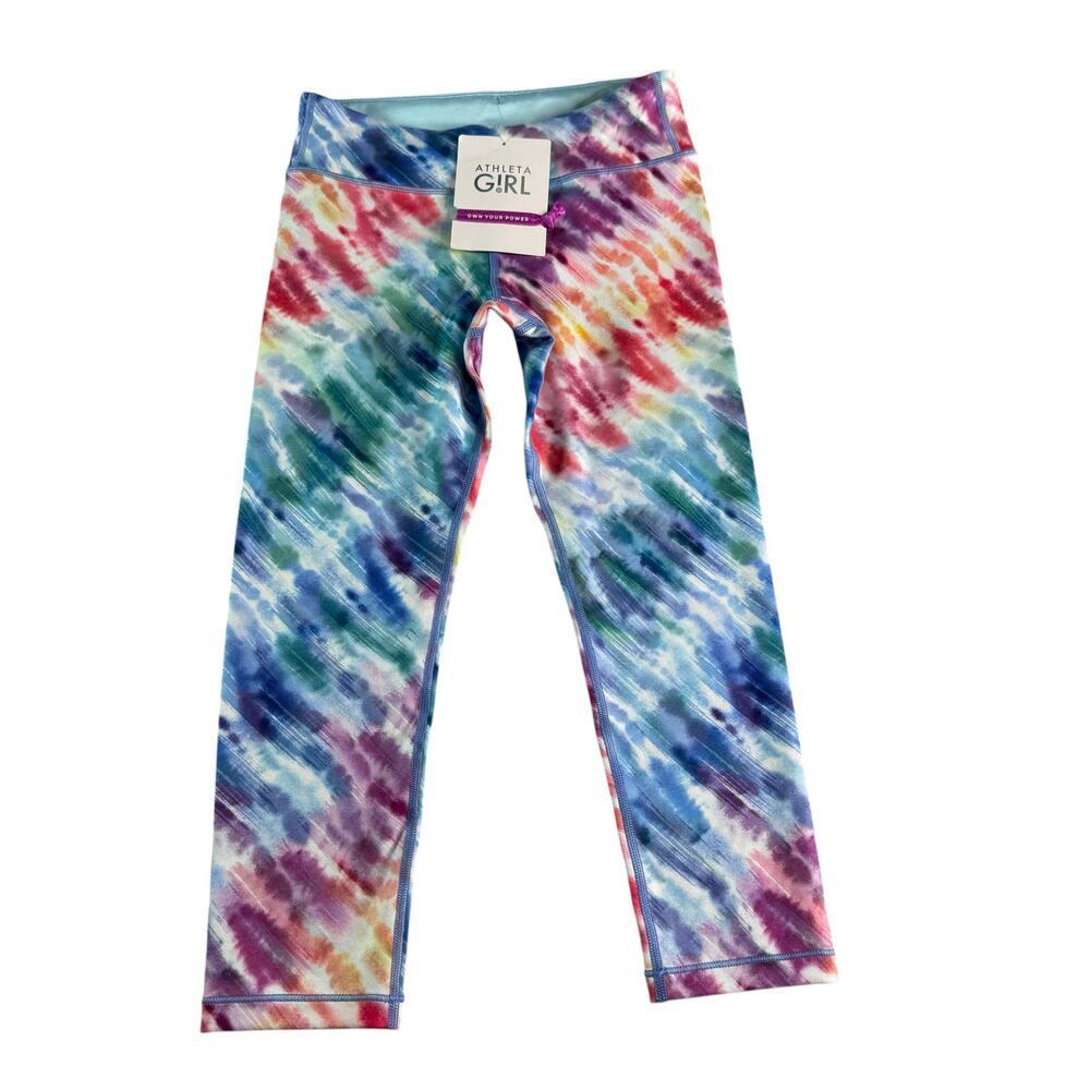Athleta Girl Capri Leggings L 12 Tie Dye Printed Chit Chat NWT Activewear